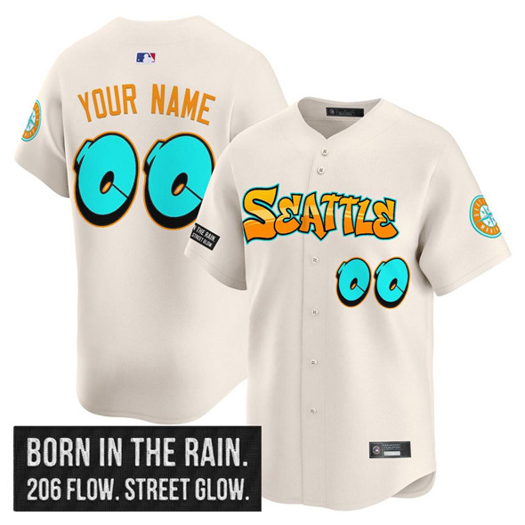 Men's Seattle Mariners Active Player Custom Cream 2025 'Graffiti Emerald Drop Edition' Vapor Premier Limited Stitched Jersey